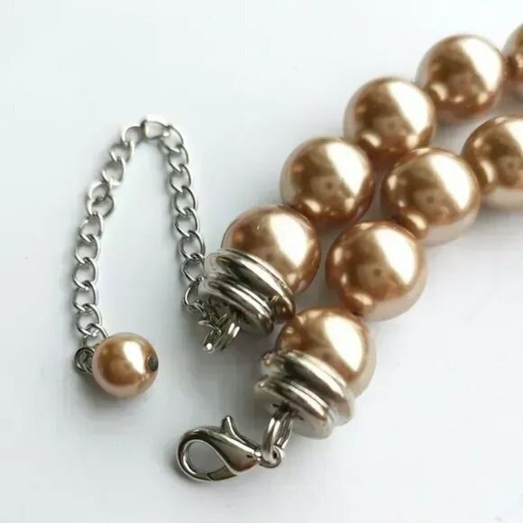 NWT Large Glass Pearl choker necklace gold bronze - Picture 3 of 6